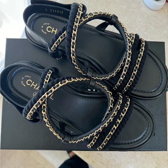 Chanel flat sandals size 41 black leather rope - Picture 6 of 7
